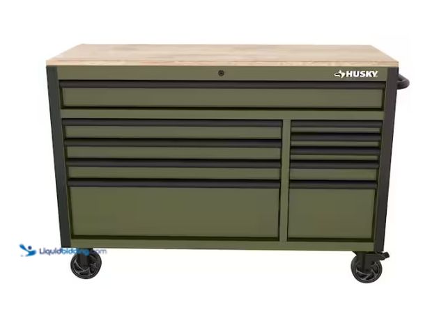 Lot 49-5580802 - Husky
Standard-Duty 52 in. W 10-Drawer Matte Army Green Mobile Workbench Cabinet with Solid Wood To...
