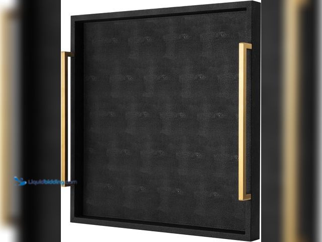 Lot 49-5463254 - Extra Black Large Serving Tray with Handles for Ottoman,Versatile Shagreen Leather Square Ottoman Tr...