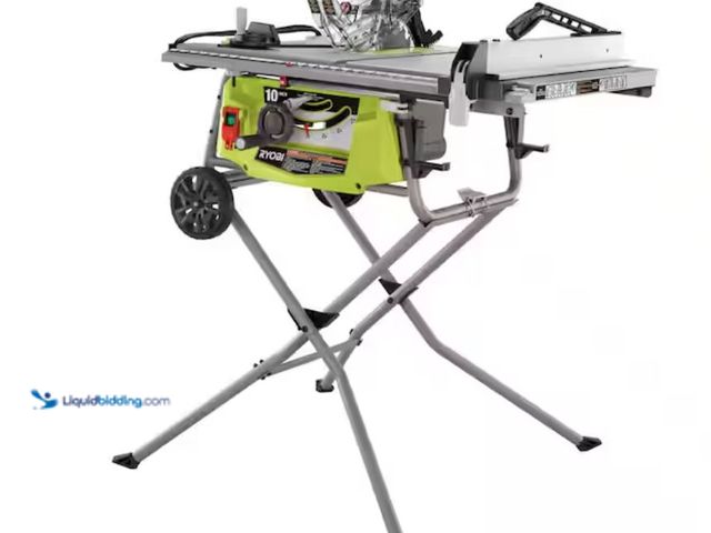 Lot 49-2026174 - RYOBI 15 Amp 10 in. Expanded Capacity Portable Corded Table Saw With Rolling Stand, Model # RTS23. M...