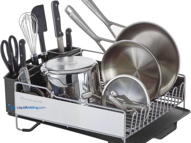 Lot 49-3563831 - KitchenAid Large Capacity Full Size Rust Resistant Dish Rack with Angled Drain Board and Removable F...