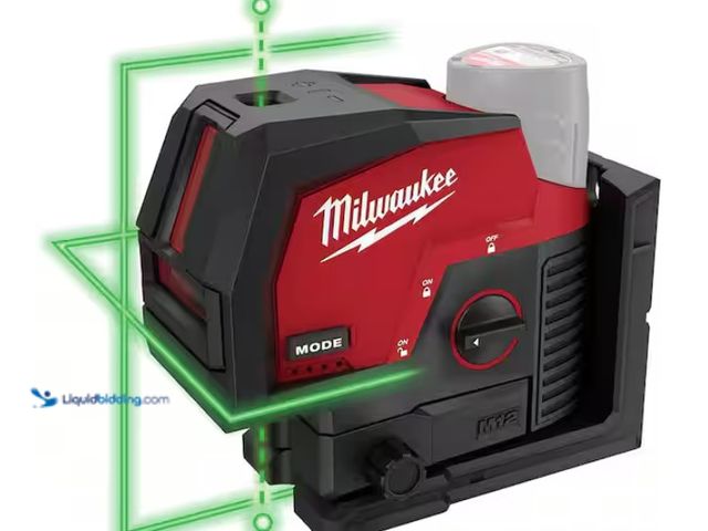 Lot 49-3433398 - Milwaukee M12 12-Volt Lithium-Ion Cordless Green 125 ft. Cross Line and Plumb Points Laser Level (To...