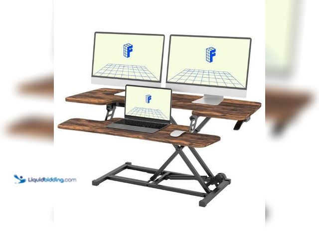 Lot 49-3473680 - FLEXISPOT Height Adjustable Standing Desk Converter 42" Sit-to-Stand Desk Riser with Wide Keyboard T...