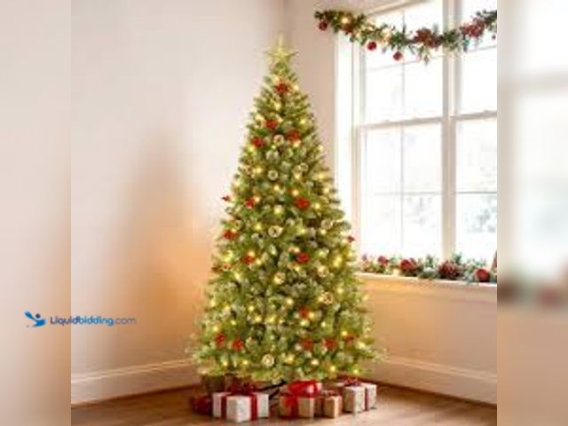 Lot 49-3539298 - GVDV 6FT Pre-Lit Berry Christmas Tree, Artificial Snowflake Christmas Tree with 300LED Warm White Li...