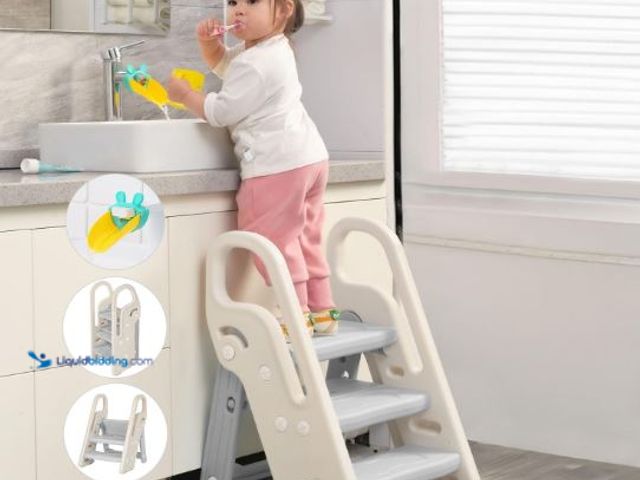 Lot 49-1569404 - Onasti Foldable Step Stool for Bathroom Sink, Adjustable 3 Step Stool for Kids Toilet Potty Training...