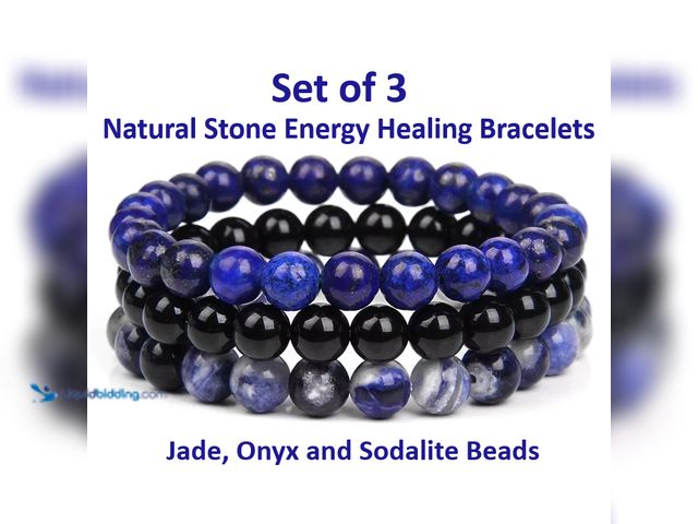 Lot 49-5434333 - Set of 3 Natural Stone Energy Healing Bracelets 6
mm Beads - NEW - Featuring Jade, Onyx and Sodalite...