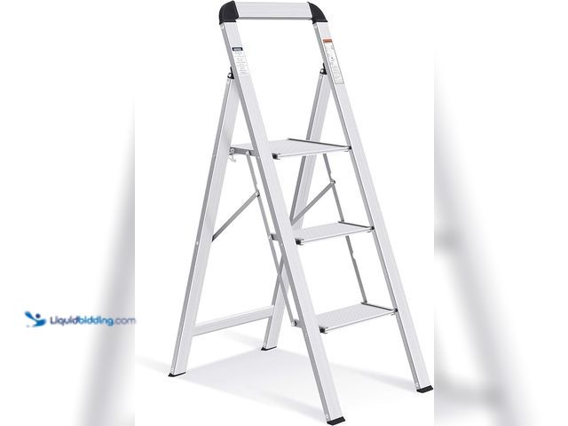 Lot 49-3465245 - KINGRACK Aluminum 3 Step Ladder, Lightweight Step Stool with Non-Slip Pedals, Handrail, 330 LBS Fold...