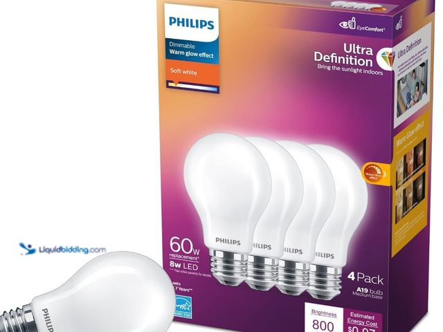 Lot 49-3611903 - Lot of (4) boxes of PHILIPS LED 60W A19 4-Pack Ultra Definition Soft White LED Light Bulbs (2700K) 8...