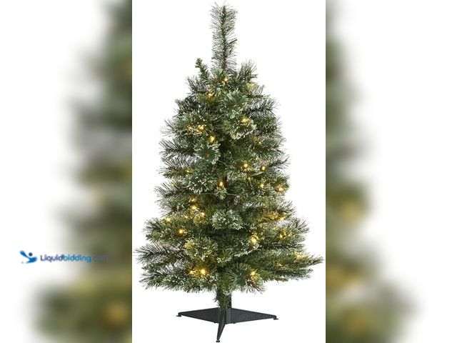Lot 49-1557282 - Nearly Natural 3ft. Wisconsin Slim Snow Tip Pine Artificial Christmas Tree with 50 Clear LED Lights,...