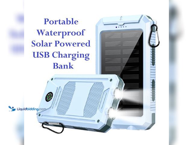 Lot 49-3435114 - Portable Waterproof Solar Powered Charging Bank with Dual Output, Compass and Dual LED Flashlight Li...