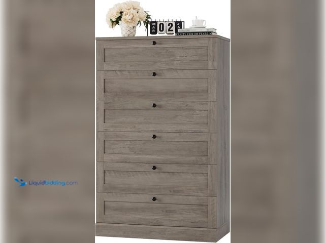 Lot 49-5542855 - HOSTACK 6 Drawer Dresser for Bedroom, 52" Tall Dresser & Chest of Drawers, 29" W Wood Drawer Chest, ...