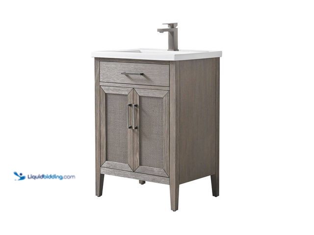 Lot 49-5508642 - SUDIO
Cove 24 in. W Bath Vanity in Heritage Gray with Ceramic Vanity Top in White with White Sink. ...
