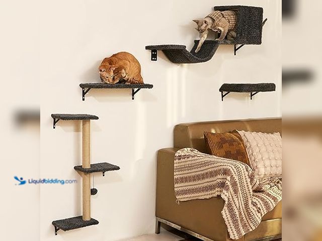Lot 49-5488133 - FUKUMARU Cat Wall Shelves, Stable & Safe 4 in 1 Cat Furniture Set, Wooden Climbing Wall with Scratch...
