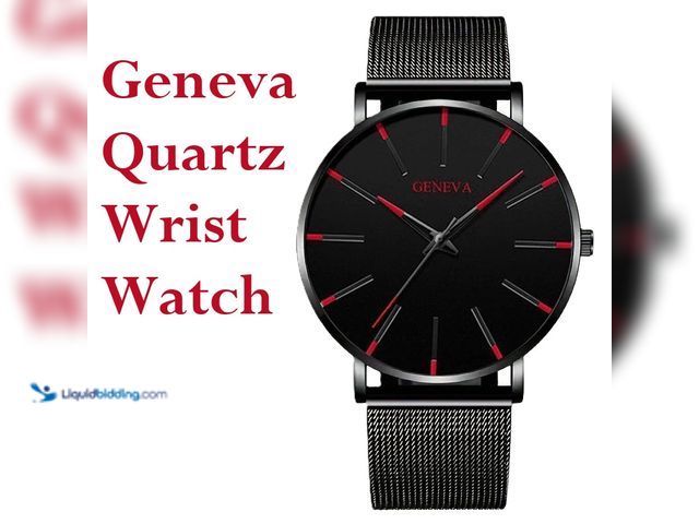 Lot 49-3435075 - Geneva Waterproof Quartz Wrist Watch Black with Red - NEW - Upgrade your everyday look with this min...