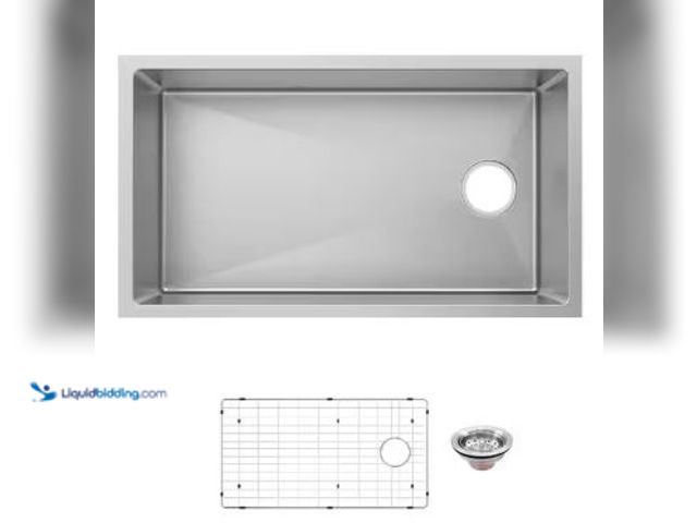 Lot 49-5436801 - Glacier Bay Tight Radius 36 in. Undermount Single Bowl 18 Gauge Stainless Steel Kitchen Sink with Ac...