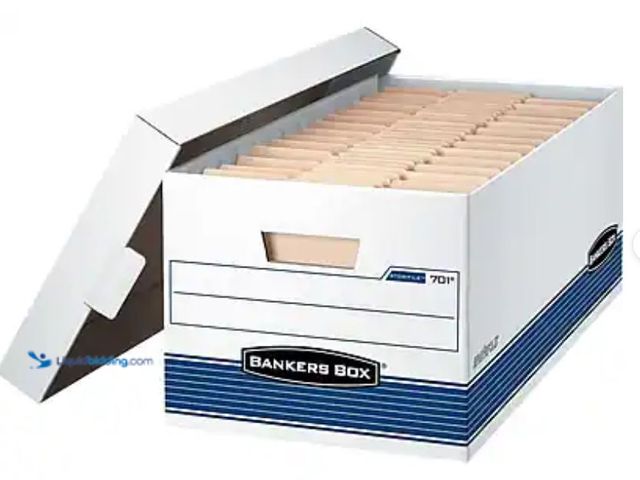 Lot 49-5551943 - Bankers Box - Medium-Duty FastFold Corrugated File Storage Boxes, Lift-Off Lid, Letter Size/Blue, 12...