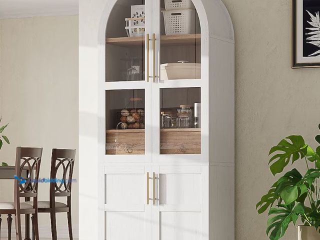 Lot 49-5543107 - ModernLuxe Assembly Required 71inch Tall Arched Kitchen Pantry Cabinet with Door Shelves Farmhouse K...