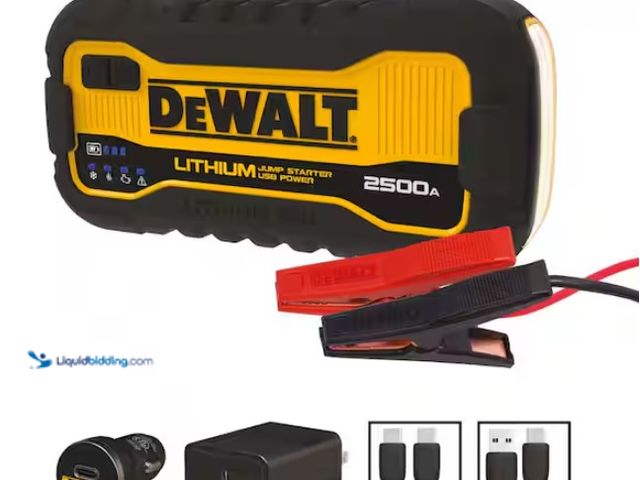 Lot 49-3470894 - DEWALT 2500 Peak Amp Lithium Jump Starter with USB Power Bank, Model # DXAELJ25, Slightly used, Test...