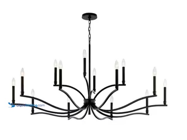 Lot 49-1596138 - KICHLER Malene 52.75 in. 14-Light Black Traditional Candle Chandelier for Dining Room, MSRP $695.99,...