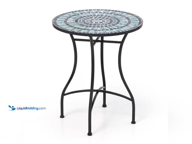 Lot 49-5454161 - Gymax 24 in. Patio Bistro Table Metal Structure with Ceramic Tile Tabletop Heavy-Duty. Model # GYM13...