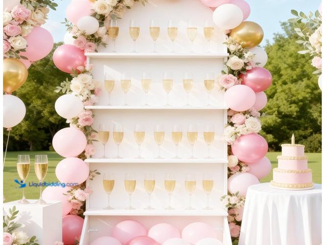 Lot 49-1575679 - 5.9 ft 4-Tier Champagne Wall Holder, Elegant Wedding Arch Party Display with Shelves, Champagne Hold...