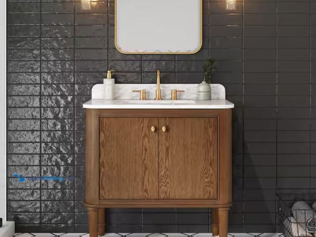Lot 49-2005736 - Home Decorators Collection Collette 36 in. Single Sink Freestanding Bathroom Vanity in Cinnamon Oak ...
