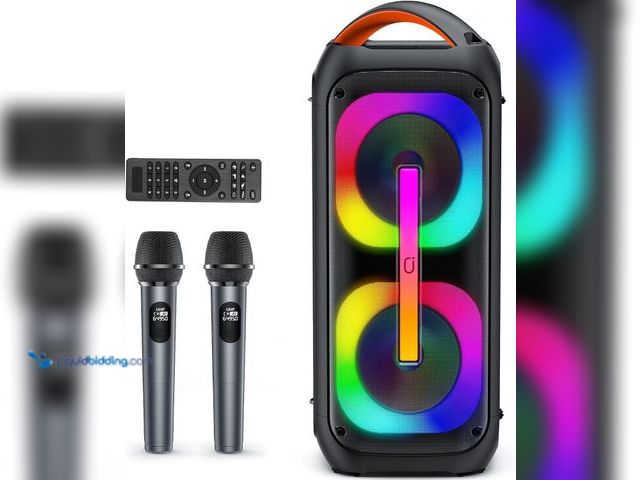 Lot 49-5453231 - JYX Bluetooth Speaker with 2 Dual 60W 6.5" Subwoofer, PA System with 2 Wireless Mics, TWS Stereo Sou...