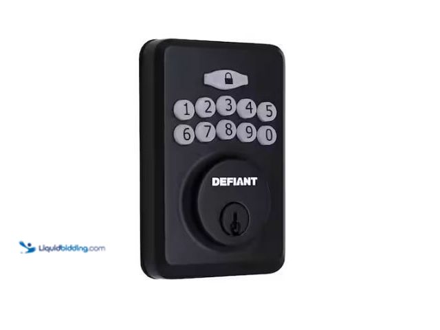Lot 49-1573193 - Defiant Radius Matte Black Single Cylinder Electronic Keypad Deadbolt Lock, Model # GZAX9D01.  Ref#S...