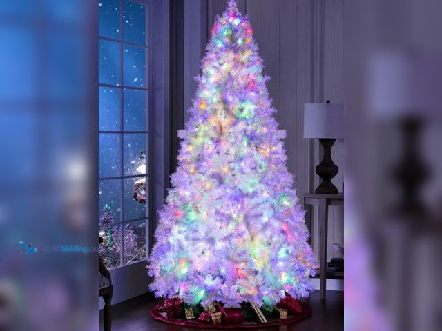 Lot 49-1543071 - Lookfly Pre-Lit Artificial Christmas Tree,7.5ft White Christmas Tree with 450 Warm White & Multicolo...