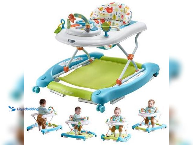 Lot 49-5559219 - VEVOR 4-in-1 Foldable Baby Walker Activity Center 3 Height Toddler Walker with Wheels, Music Tray fo...