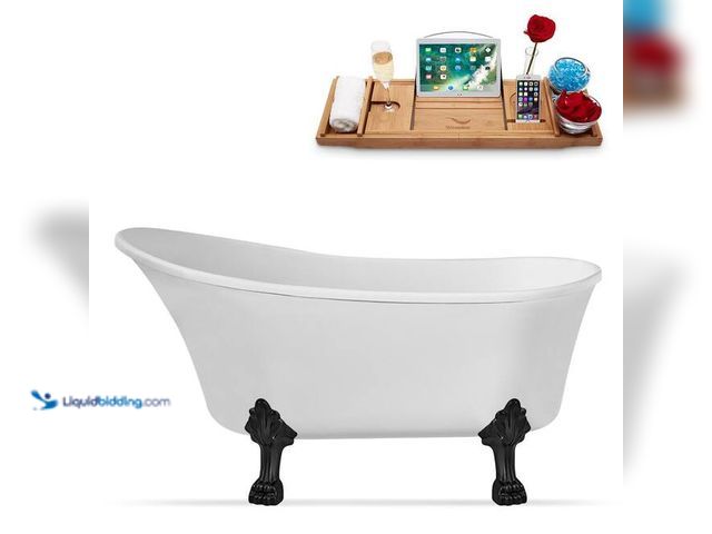 Lot 49-5541999 - Streamline 59 in. Acrylic Clawfoot Non-Whirlpool Bathtub in Glossy White With Matte Black Clawfeet A...