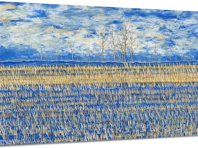 Lot 49-5408221 - Canvas Wall Art Blue Abstract Rural Golden Wheat Field Landscape Nature Wilderness Sky Picture Birch...