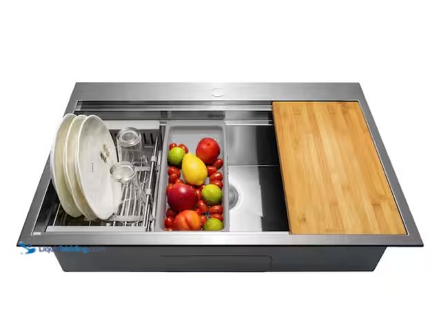 Lot 49-2000172 - AKDY Handmade Drop-In 33 in. x 22 in. Single Bowl Stainless Steel Workstation Kitchen Sink, Model # ...