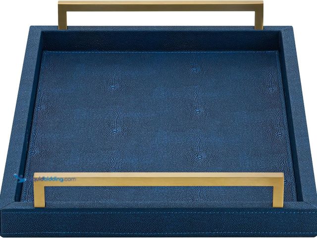 Lot 49-5489003 - Navy Blue Decorative Serving Tray, Shagreen Leather Coffee Table Tray, Rectangle for Home Décor. Mod...