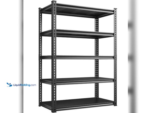 Lot 49-1555611 - REIBII 72" Garage Shelving, Storage Shelves 2050LBS Heavy Duty Shelving, Adjustable 5-Tier Metal She...