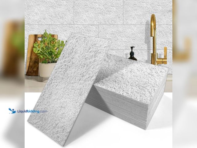 Lot 49-3511757 - 50-Pieces Thick PVC Subway Tile,4"x 8" Peel and Stick Backsplash Wall Tiles,Natural Stone White Self...