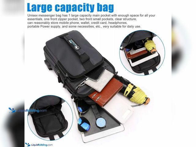 Lot 49-5388247 - Men's Sling Crossbody Bag 11.8"T x 7.1"W x 2.8"D Black - NEW - Made of high-quality water-resistance...