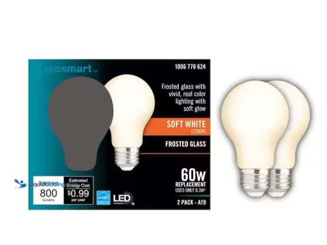 Lot 49-1575886 - Lot of (6) EcoSmart 60-Watt Equivalent A19 Dimmable CEC Frosted Glass Filament LED Light Bulb Soft W...