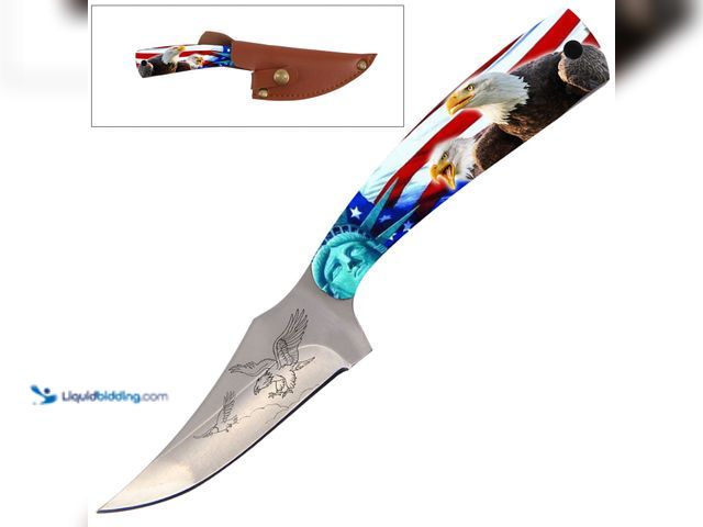 Lot 49-3471370 - Full Tang Fixed Blade Knife Clip Point Skinner Blade 7" with American Eagle Handle - NEW - The skinn...