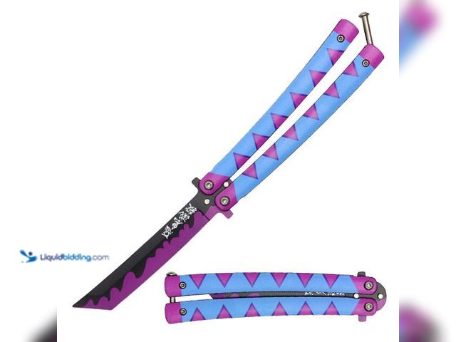 Lot 49-3471087 - Mitsuri Demon Anime Butterfly Knife 9" Blue/Purple - NEW - Featuring Demon Graphic Tanto Blade with ...