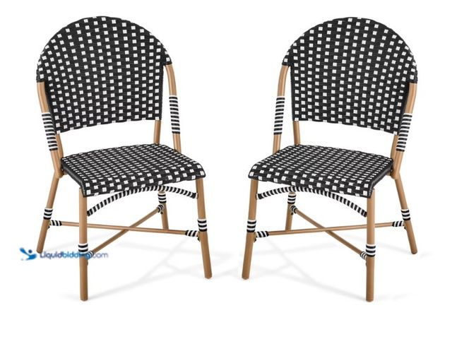 Lot 49-1625811 - Better Homes & Gardens Lilah 2-Piece Wicker Outdoor Parisian Bistro Chairs, Black & White, Model # 1...