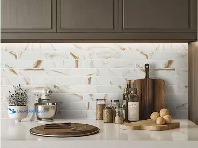 Lot 49-1576729 - Approx (13) sq ft of MSI Calacatta Gold Subway 12 in. x 12 in. x 0.24 in. Matte Porcelain Mesh-Mount...