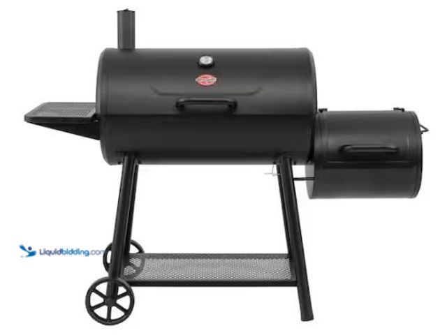 Lot 49-1525538 - Chair-Griller Smokin' Champ Charcoal Grill Offset Smoker in Black with Charcoal Tray and Dual Damper...