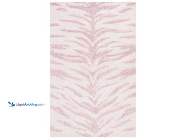 Lot 49-5512205 - SAFAVIEH Ebony 8 ft. x 10 ft. Pink/Ivory Zebra Striped Area Rug. Model # EBN603U-8, Factory sealed