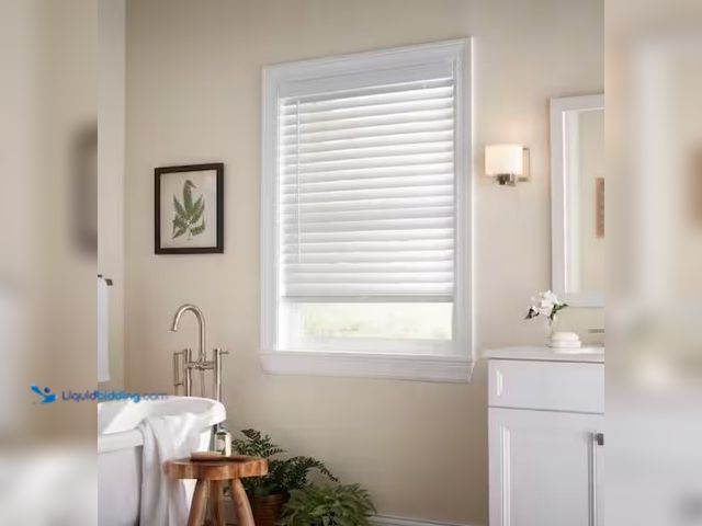 Lot 49-1519042 - Home Decorators Collection White Cordless Faux Wood Blinds for Windows with 2 in. Slats - 33.75 in. ...
