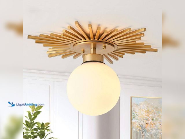 Lot 49-1637965 - 1-Light Antique Gold 18" Semi-Flush Mount Ceiling Light Fixture with Glass Shade, Unused. Model # FG...