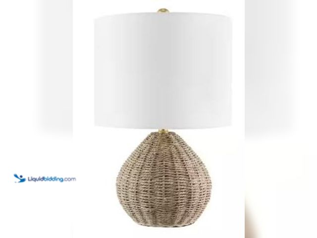 Lot 49-5520479 - THD1000A 20 in. Round Brown/Brass Gold Rattan Table Lamp, Factory Sealed