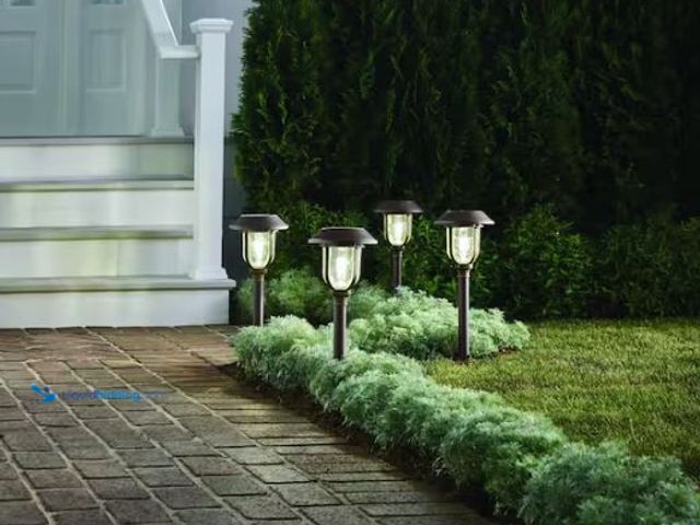 Lot 49-1627445 - Home Decorators Collection Savannah 25 Lumen Bronze and Brass LED Weather Resistant Outdoor Solar Pa...