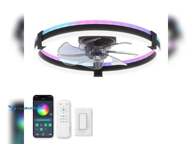 Lot 49-5539747 - MOKSILED 20 in. Black Standard Upgraded Flush Mount Ceiling Fan w/ Light-Quiet DC Motor, Dimmable LE...