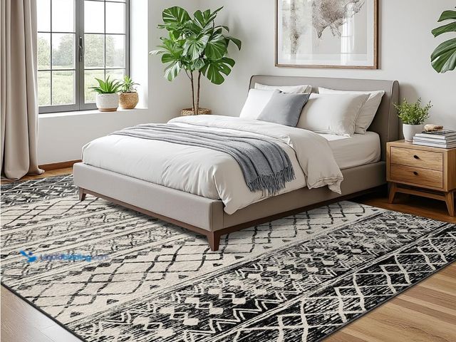 Lot 49-3465333 - KUTA Moroccan Area Rugs 9x12 Living Room Black Navy Blue/Beige, Large Washable Boho Rug Non-Slip, Ul...