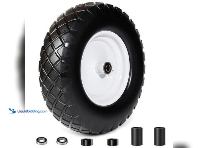 Lot 49-1625425 - Lot of (2) Flat Free Solid Wheelbarrow Tire 4.80/4.00-8 16" 5/8" 3/4" Bearings 3" Hub Set, Model # 2...